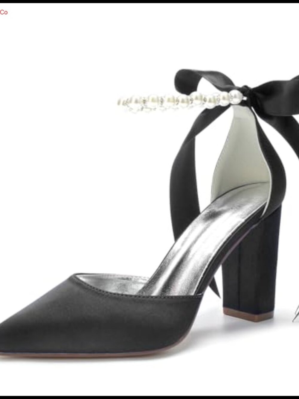 Pearl Satin Wedding Shoes Pointed Toe Block Heels for Bride Prom Party